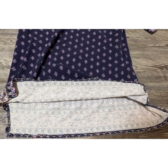 Lucky Brand Tunic XL Blue Batik Print Contrast Hem 3/4 Sleeve Bohochic Top - Picture 7 of 10